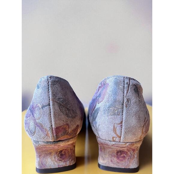 Vintage 70s Suede Heels | Floral Leather Square Toe Block Heel | 7.5M - Picture 6 of 7